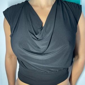 No label black backless tie crop top; Dressy stretch material